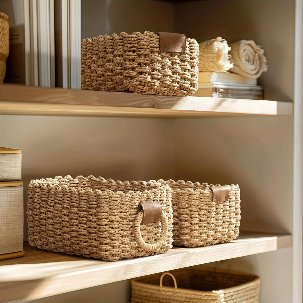 3Pcs/1Pc Woven Storage Basket, Paper Rope Storage Basket with Handle Small Woven Basket for Organising Decorated Gift Basket