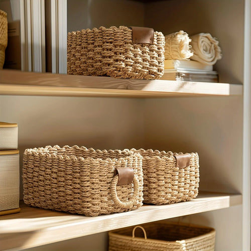 3Pcs/1Pc Woven Storage Basket, Paper Rope Storage Basket with Handle Small Woven Basket for Organising Decorated Gift Basket