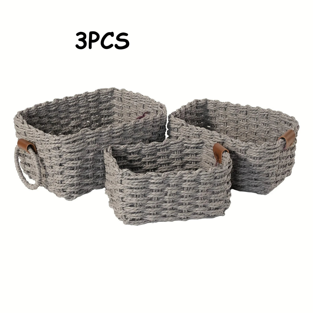 3Pcs/1Pc Woven Storage Basket, Paper Rope Storage Basket with Handle Small Woven Basket for Organising Decorated Gift Basket