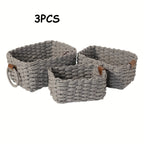 3Pcs/1Pc Woven Storage Basket, Paper Rope Storage Basket with Handle Small Woven Basket for Organising Decorated Gift Basket