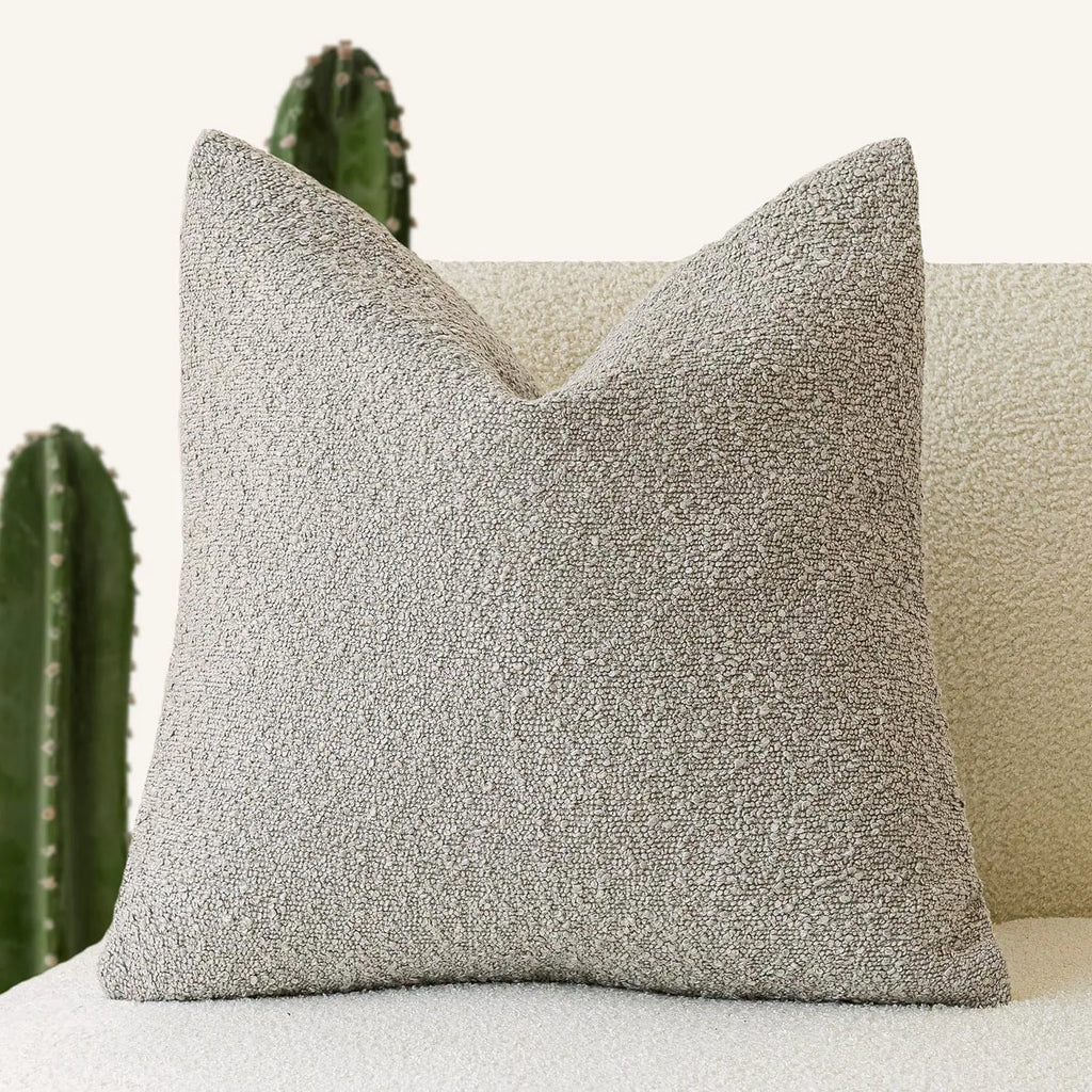 Solid Boucle Throw Pillow Cover Ivory Grey Camel Puffy Soft Design Cushion Cover Texture Couch Pillow Case Cozy 18X18" 45X45Cm