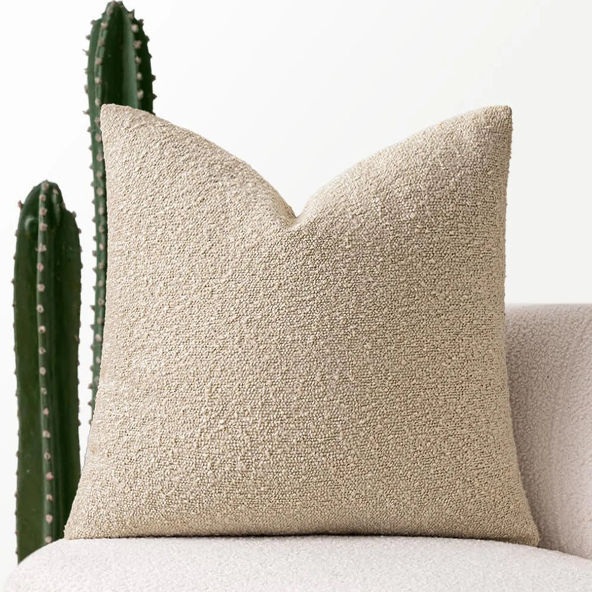 Solid Boucle Throw Pillow Cover Ivory Grey Camel Puffy Soft Design Cushion Cover Texture Couch Pillow Case Cozy 18X18" 45X45Cm
