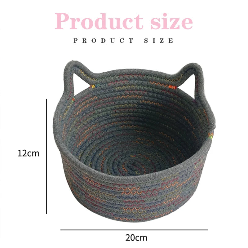 Cotton Thread Basket Woven Basket Storage Basket Desktop Storage Home Storage Suppliescat Ears round Storage Basket
