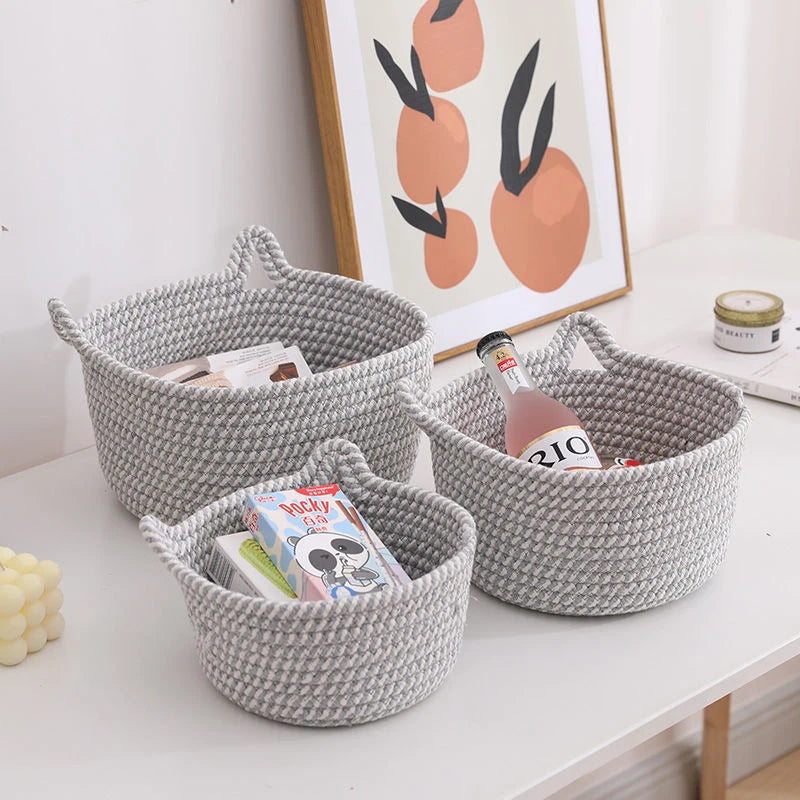 Cotton Thread Basket Woven Basket Storage Basket Desktop Storage Home Storage Suppliescat Ears round Storage Basket