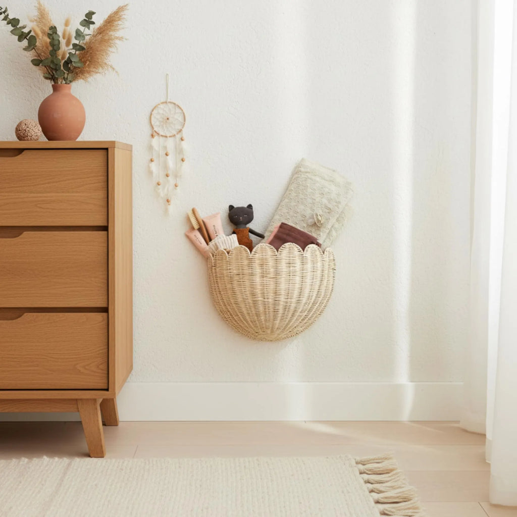 Handgeflochtener Wandkorb Aus Rattan, Individuelle Aufbewahrungsmöglichkeit Im Boho-Stil Fürs Kinderzimmer