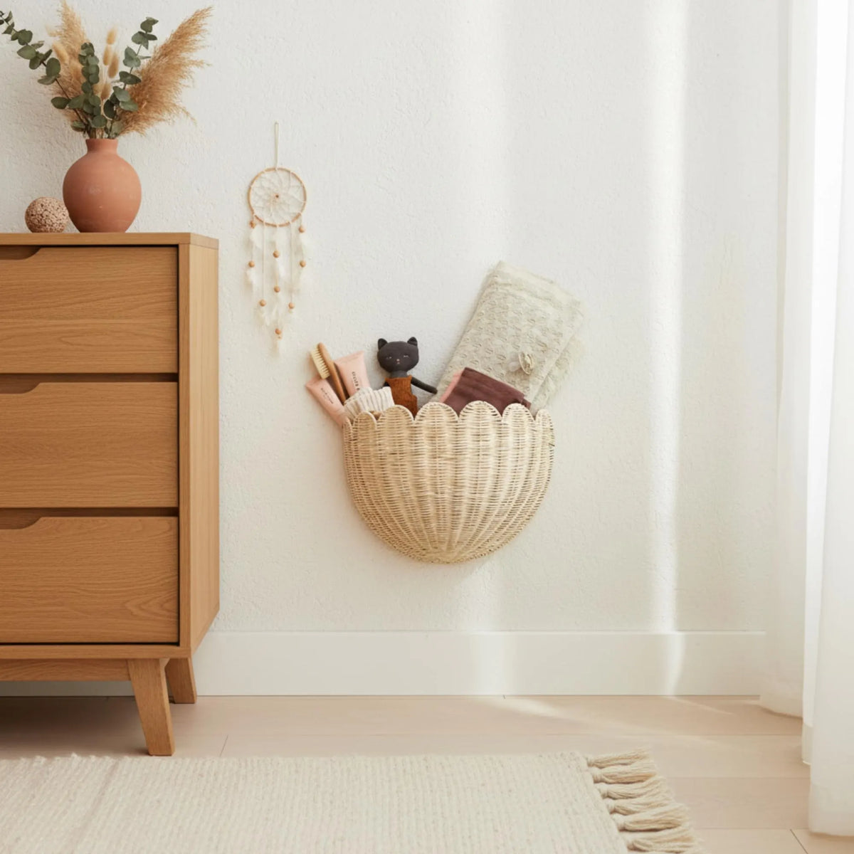 Handgeflochtener Wandkorb Aus Rattan, Individuelle Aufbewahrungsmöglichkeit Im Boho-Stil Fürs Kinderzimmer