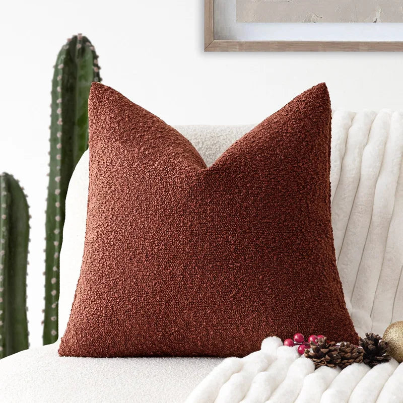 Solid Boucle Throw Pillow Cover Ivory Grey Camel Puffy Soft Design Cushion Cover Texture Couch Pillow Case Cozy 18X18" 45X45Cm