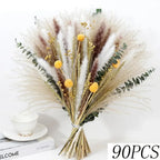 Natural Dried Flower Bouquet Pampas Grass Cotton Stems Bunny Tails Rustic Boho Home Decor Eucalyptus Lavender Wheat Wedding Gift