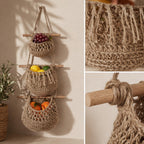 Makramee-Obstkorb-Wandbehang, 3-Tier Boho-Küchenorganisator, Hanf-Baumwollseil