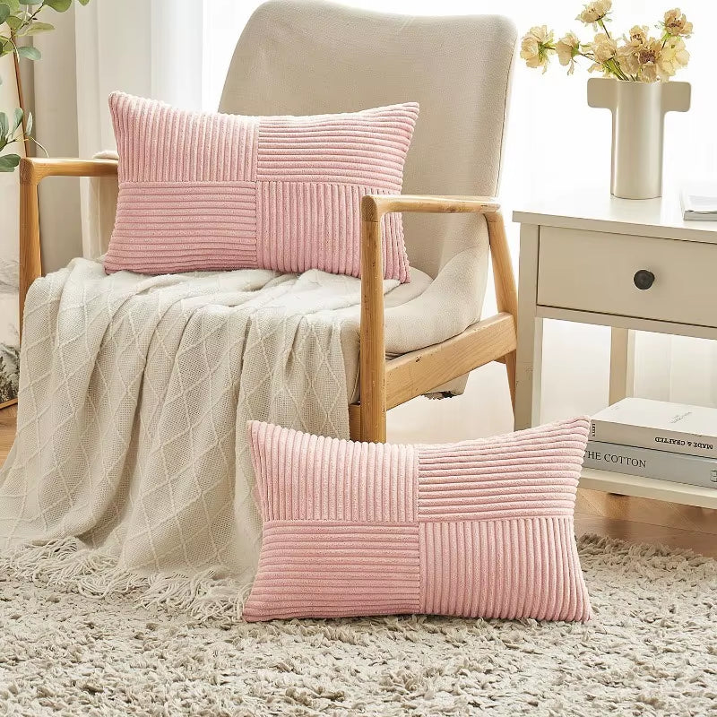 Textured Striped Patchwork Corduroy Throw Pillowcase for Lumbar Pillow Covers 12X20 Inches Cushion Cases Farmhouse Boho Decor