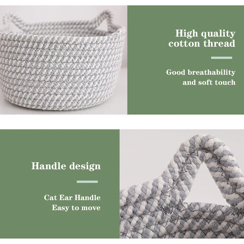 Cotton Thread Basket Woven Basket Storage Basket Desktop Storage Home Storage Suppliescat Ears round Storage Basket