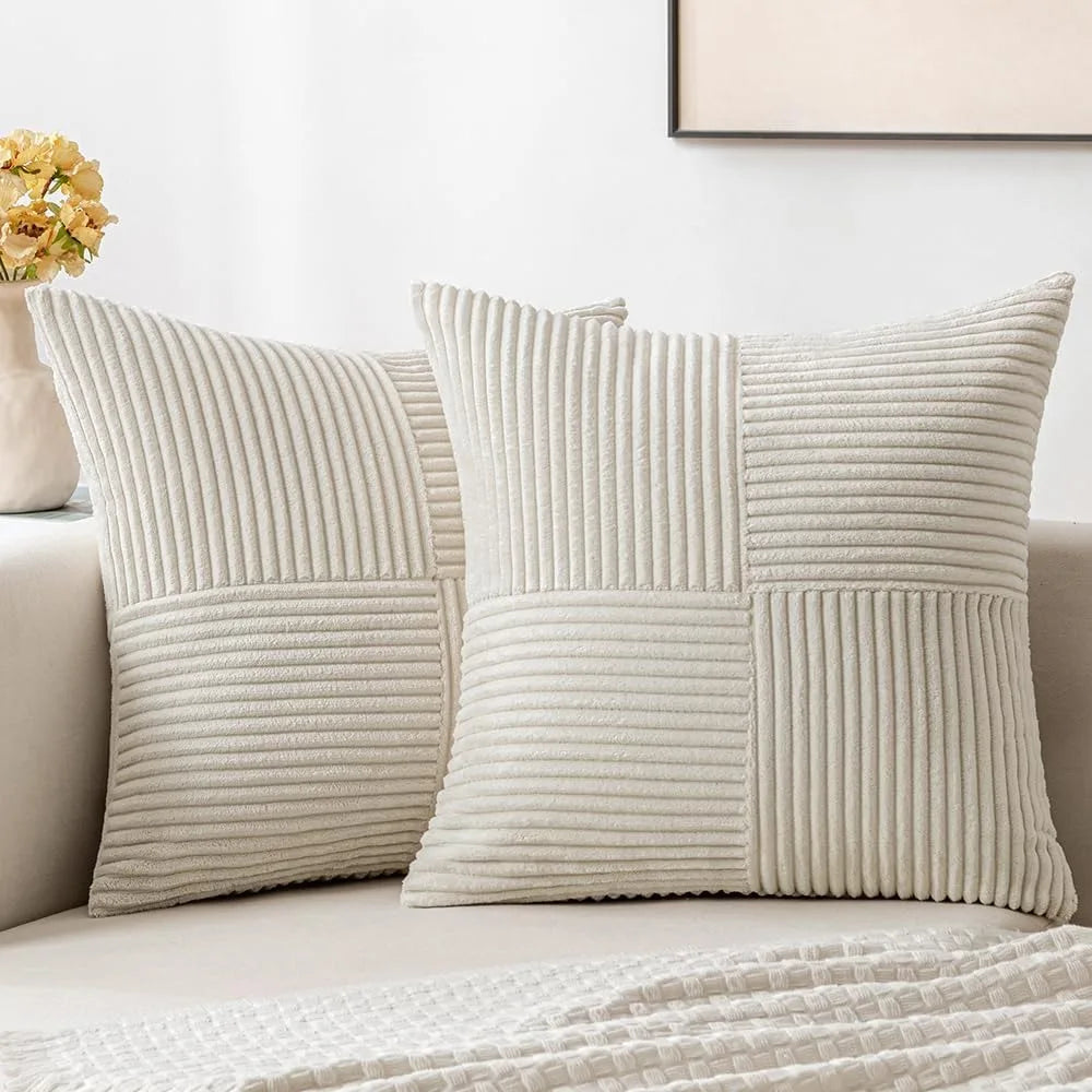 Simple Style Polyester Cushion Cover Stripe Pillow Cover White Beige Pink Solid Color Pillowcase for Sofa Living Room Home Decor
