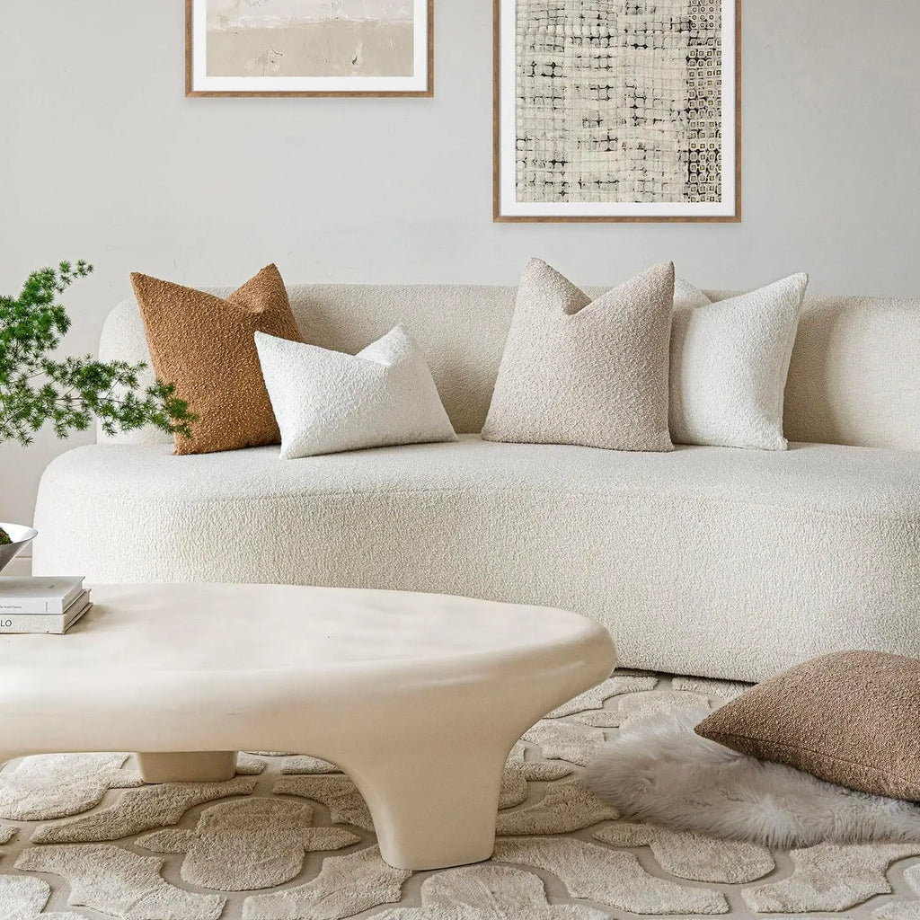 Solid Boucle Throw Pillow Cover Ivory Grey Camel Puffy Soft Design Cushion Cover Texture Couch Pillow Case Cozy 18X18" 45X45Cm