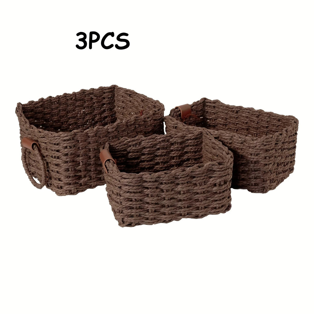 3Pcs/1Pc Woven Storage Basket, Paper Rope Storage Basket with Handle Small Woven Basket for Organising Decorated Gift Basket