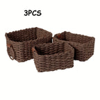 3Pcs/1Pc Woven Storage Basket, Paper Rope Storage Basket with Handle Small Woven Basket for Organising Decorated Gift Basket