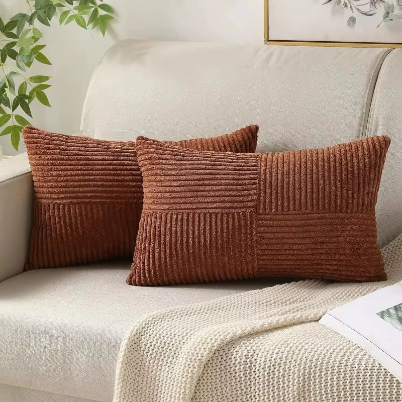 Textured Striped Patchwork Corduroy Throw Pillowcase for Lumbar Pillow Covers 12X20 Inches Cushion Cases Farmhouse Boho Decor