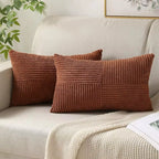 Textured Striped Patchwork Corduroy Throw Pillowcase for Lumbar Pillow Covers 12X20 Inches Cushion Cases Farmhouse Boho Decor