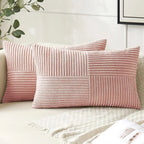 Textured Striped Patchwork Corduroy Throw Pillowcase for Lumbar Pillow Covers 12X20 Inches Cushion Cases Farmhouse Boho Decor