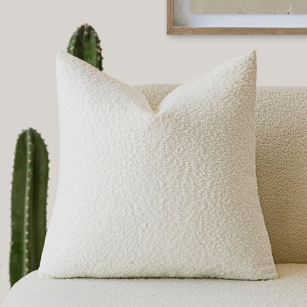 Solid Boucle Throw Pillow Cover Ivory Grey Camel Puffy Soft Design Cushion Cover Texture Couch Pillow Case Cozy 18X18" 45X45Cm