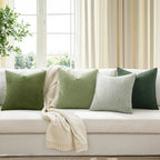 Spring Decorative Throw Pillow Covers Farmhouse Boho Home Decor Striped Corduroy Square Pillowcases 20 X 20 Inch Green