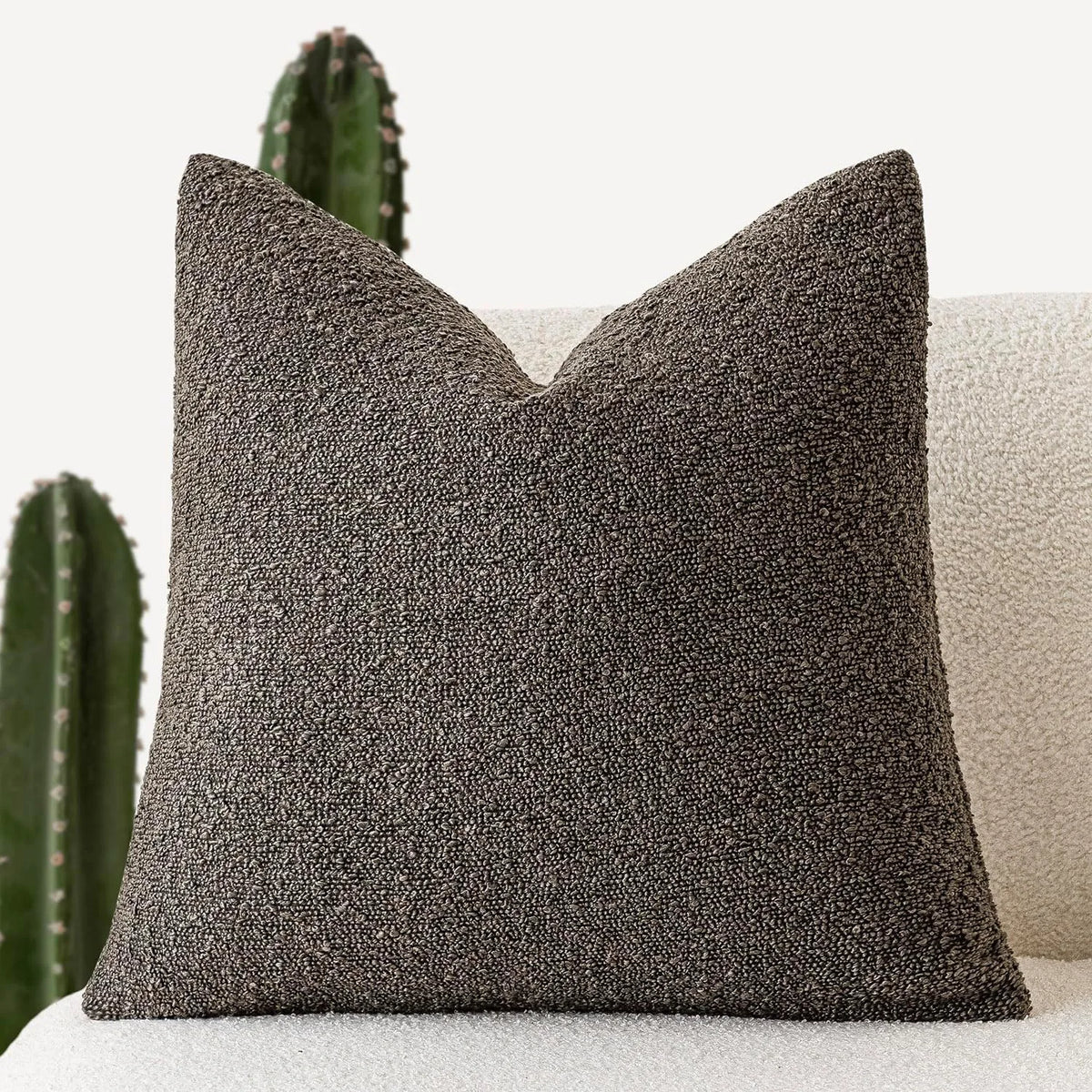 Solid Boucle Throw Pillow Cover Ivory Grey Camel Puffy Soft Design Cushion Cover Texture Couch Pillow Case Cozy 18X18" 45X45Cm