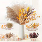 80PCS Natural Dried Flowers Bouquet Pampas Grass Bunny Tail Grass Boho Home Wedding Decor Reeds Eucalyptus Floral Arrangement