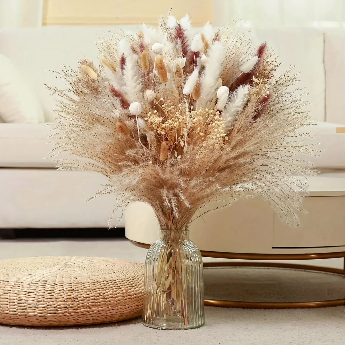 80PCS Natural Dried Flowers Bouquet Pampas Grass Bunny Tail Grass Boho Home Wedding Decor Reeds Eucalyptus Floral Arrangement