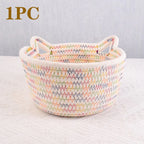 Cotton Thread Basket Woven Basket Storage Basket Desktop Storage Home Storage Suppliescat Ears round Storage Basket