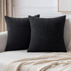 Spring Decorative Throw Pillow Covers Farmhouse Boho Home Decor Striped Corduroy Square Pillowcases 20 X 20 Inch Green