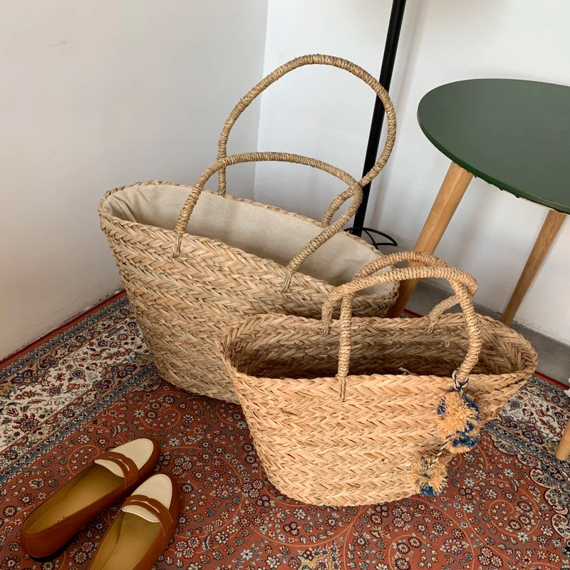 Weave Large Tote Bag 2021 Summer New Quality Straw Women'S Designer Handbag High Capacity Handbag Beach Travel Bag Basket Bag
