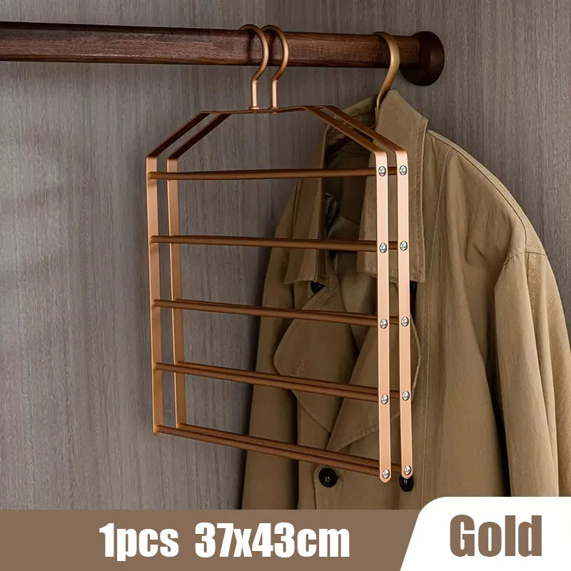 1Pc 5 in 1 Pant Hanger for Clothes Hanging Rack Multi-Layer Shelves Closet Storage Organizer Aluminum Alloy Trouser Towel Hanger