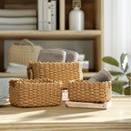 3Pcs/1Pc Woven Storage Basket, Paper Rope Storage Basket with Handle Small Woven Basket for Organising Decorated Gift Basket