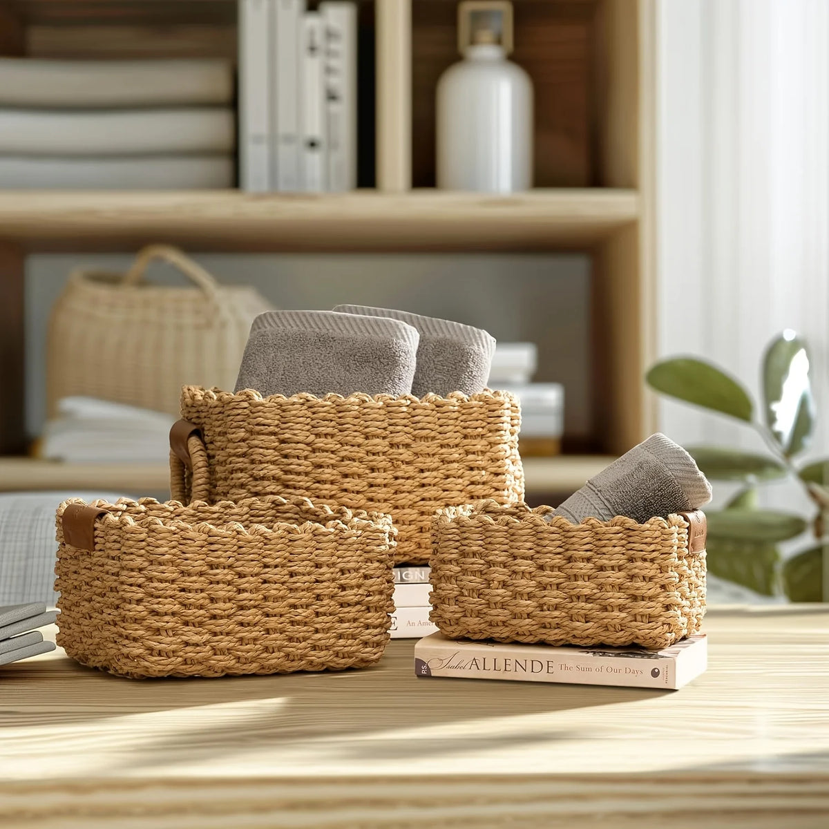 3Pcs/1Pc Woven Storage Basket, Paper Rope Storage Basket with Handle Small Woven Basket for Organising Decorated Gift Basket