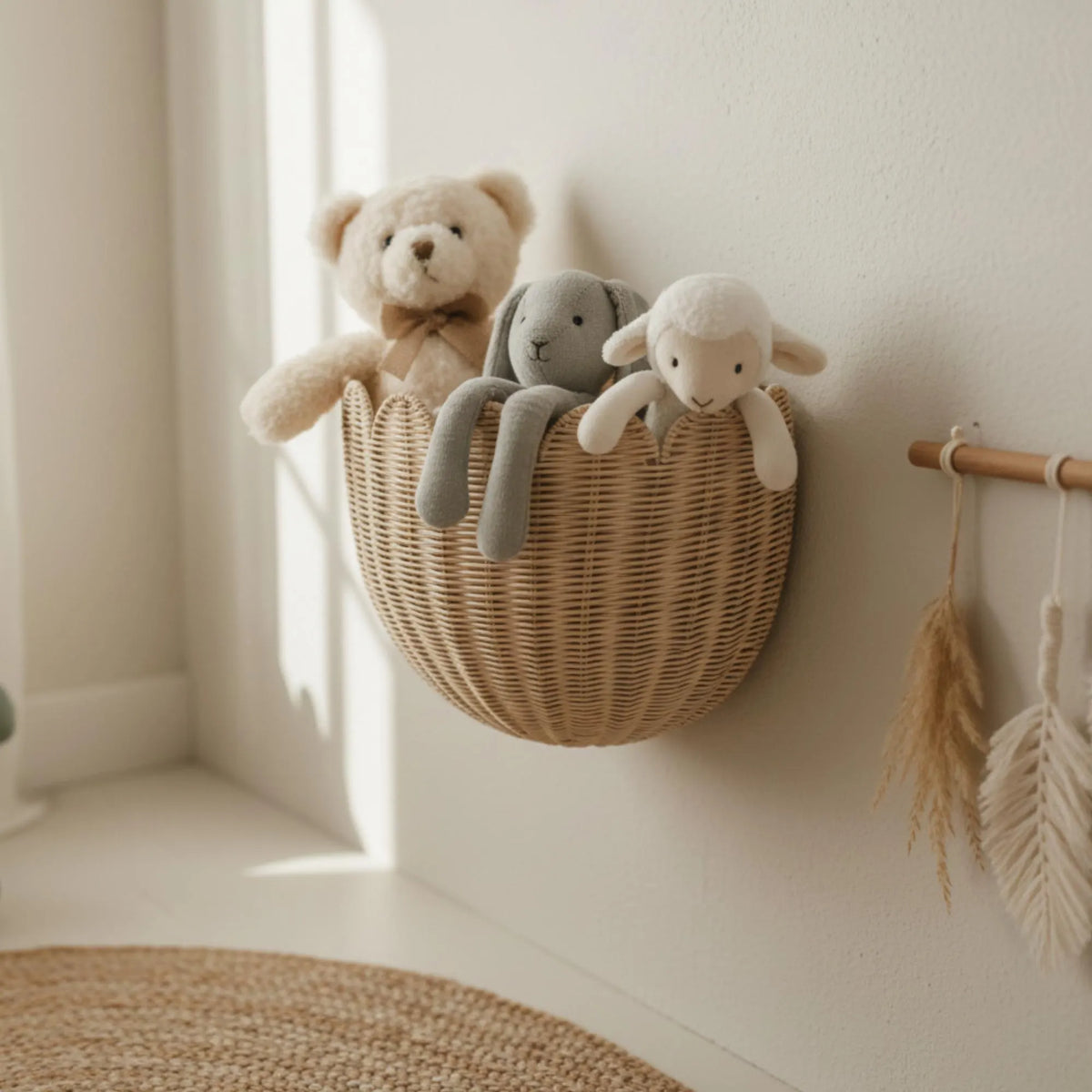 Handgeflochtener Wandkorb Aus Rattan, Individuelle Aufbewahrungsmöglichkeit Im Boho-Stil Fürs Kinderzimmer