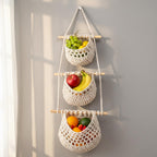 Makramee-Obstkorb-Wandbehang, 3-Tier Boho-Küchenorganisator, Hanf-Baumwollseil