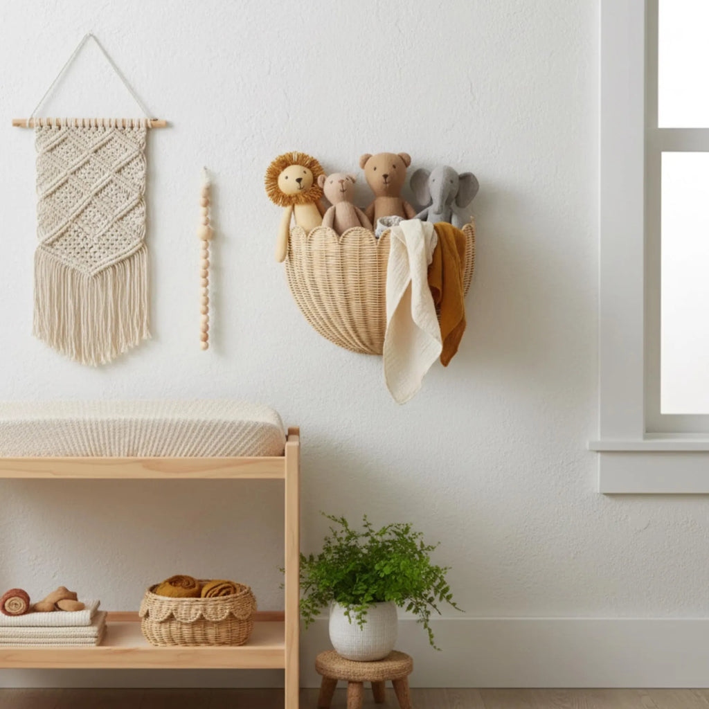 Handgeflochtener Wandkorb Aus Rattan, Individuelle Aufbewahrungsmöglichkeit Im Boho-Stil Fürs Kinderzimmer