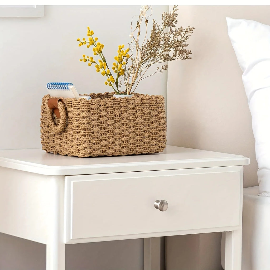 3Pcs/1Pc Woven Storage Basket, Paper Rope Storage Basket with Handle Small Woven Basket for Organising Decorated Gift Basket