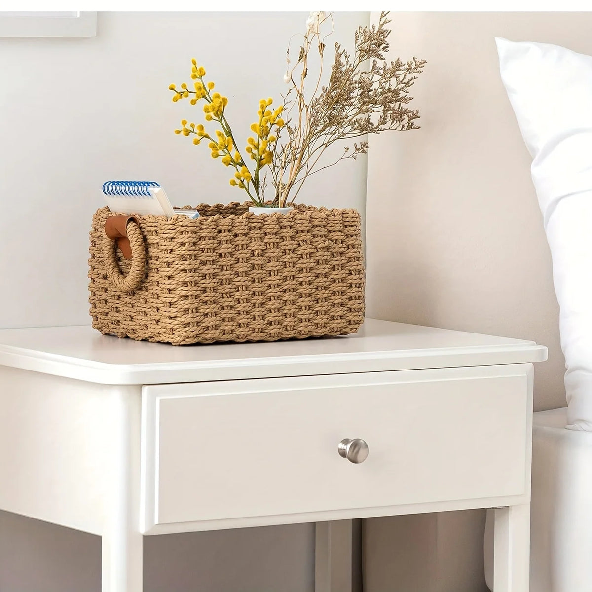 3Pcs/1Pc Woven Storage Basket, Paper Rope Storage Basket with Handle Small Woven Basket for Organising Decorated Gift Basket