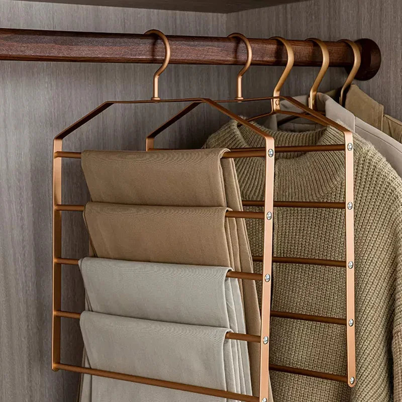 1Pc 5 in 1 Pant Hanger for Clothes Hanging Rack Multi-Layer Shelves Closet Storage Organizer Aluminum Alloy Trouser Towel Hanger