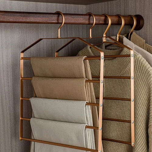 1Pc 5 in 1 Pant Hanger for Clothes Hanging Rack Multi-Layer Shelves Closet Storage Organizer Aluminum Alloy Trouser Towel Hanger