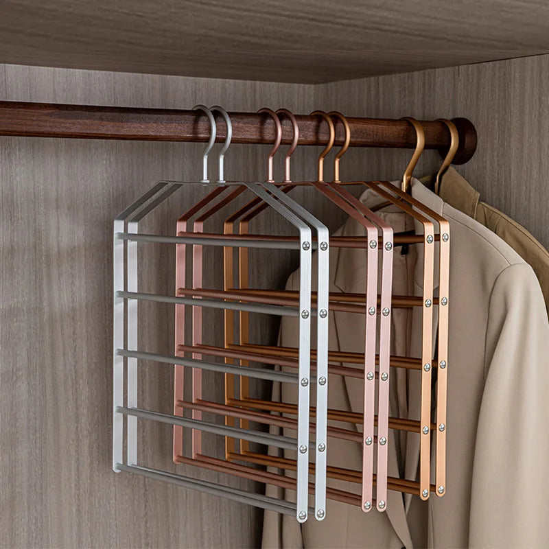 1Pc 5 in 1 Pant Hanger for Clothes Hanging Rack Multi-Layer Shelves Closet Storage Organizer Aluminum Alloy Trouser Towel Hanger