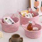 Cotton Thread Basket Woven Basket Storage Basket Desktop Storage Home Storage Suppliescat Ears round Storage Basket