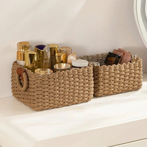 3Pcs/1Pc Woven Storage Basket, Paper Rope Storage Basket with Handle Small Woven Basket for Organising Decorated Gift Basket