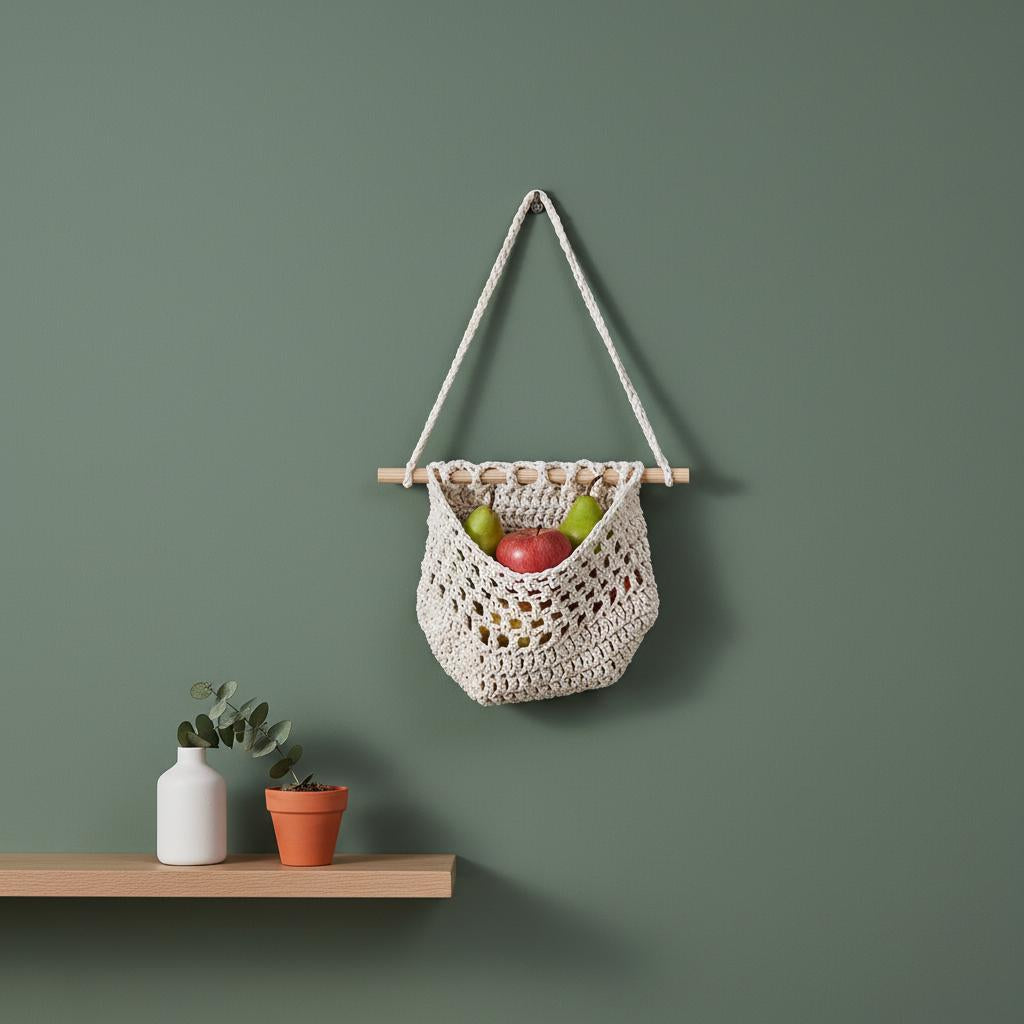 Makramee-Obstkorb-Wandbehang, 3-Tier Boho-Küchenorganisator, Hanf-Baumwollseil