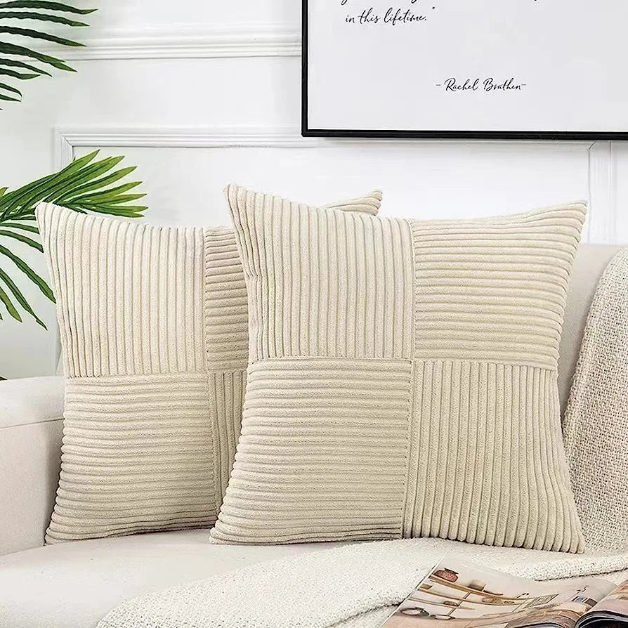 Simple Style Polyester Cushion Cover Stripe Pillow Cover White Beige Pink Solid Color Pillowcase for Sofa Living Room Home Decor