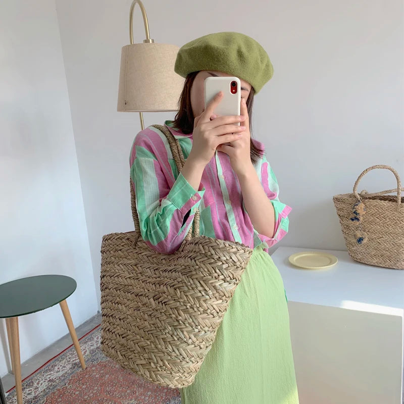 Weave Large Tote Bag 2021 Summer New Quality Straw Women'S Designer Handbag High Capacity Handbag Beach Travel Bag Basket Bag