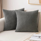 Spring Decorative Throw Pillow Covers Farmhouse Boho Home Decor Striped Corduroy Square Pillowcases 20 X 20 Inch Green