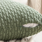 Spring Decorative Throw Pillow Covers Farmhouse Boho Home Decor Striped Corduroy Square Pillowcases 20 X 20 Inch Green