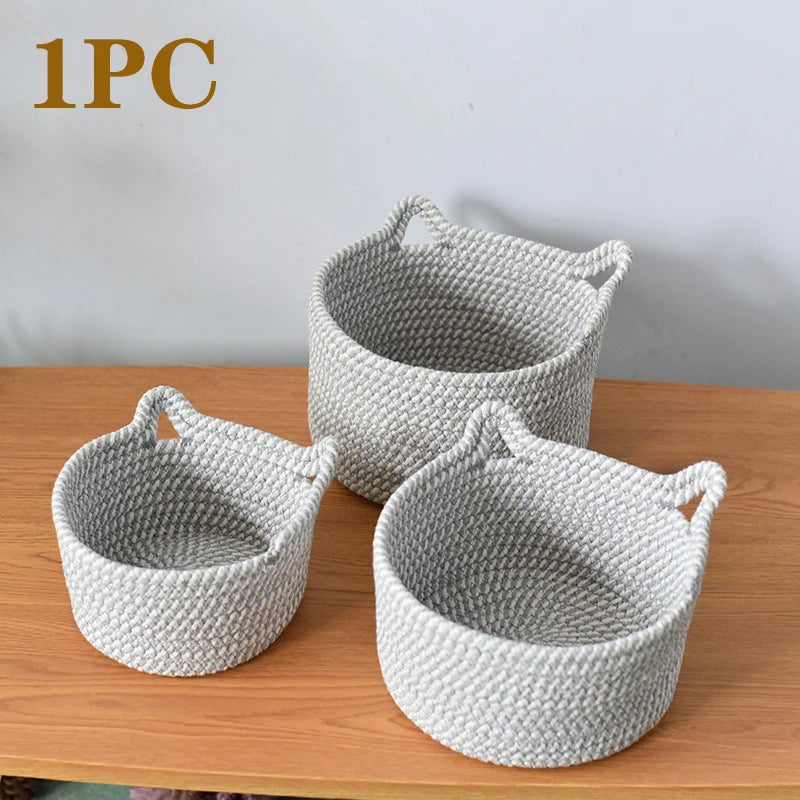Cotton Thread Basket Woven Basket Storage Basket Desktop Storage Home Storage Suppliescat Ears round Storage Basket