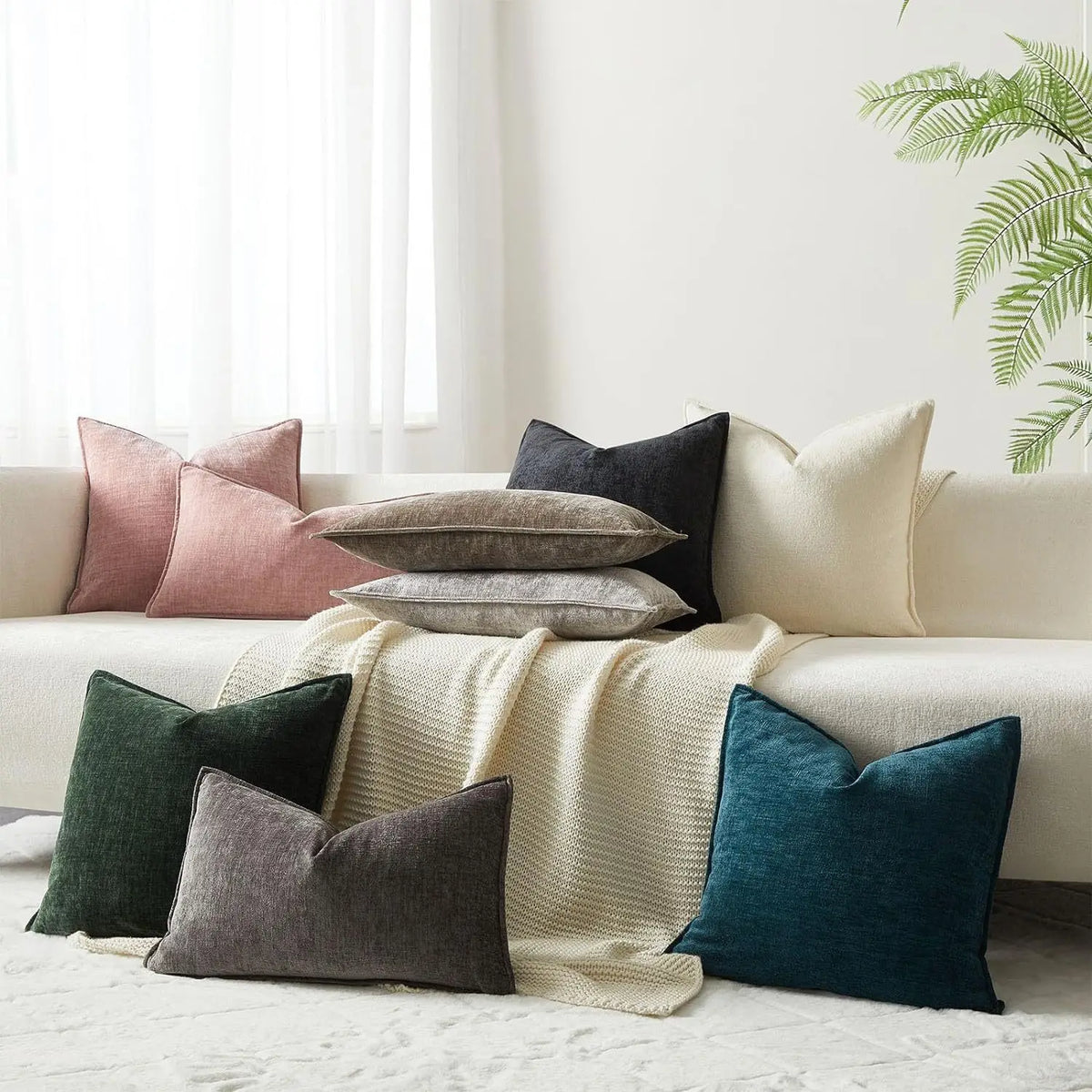 Decorative Pillow Covers Soft Chenille Couch Throw Pillow Cushion Covers with Elegant Design for Sofa Bedroom Living Room